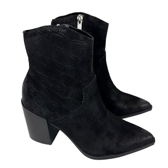 Steve Madden Womens 6.5 Cate Black Croc Ankle Boot Suede Pointed Toe - Picture 3 of 7